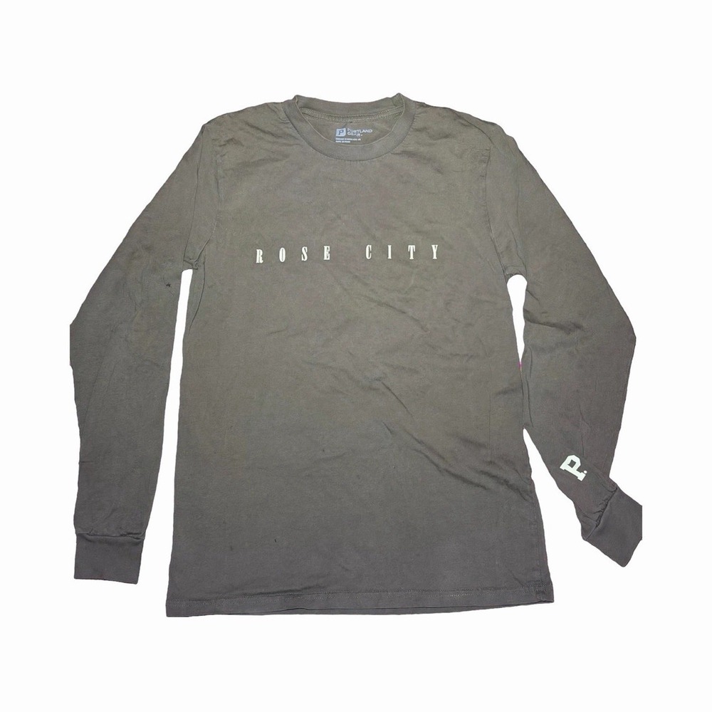 Portland Gear Rose City Mens S Gray Long Sleeve Crew Neck Cotton Graphic Tee